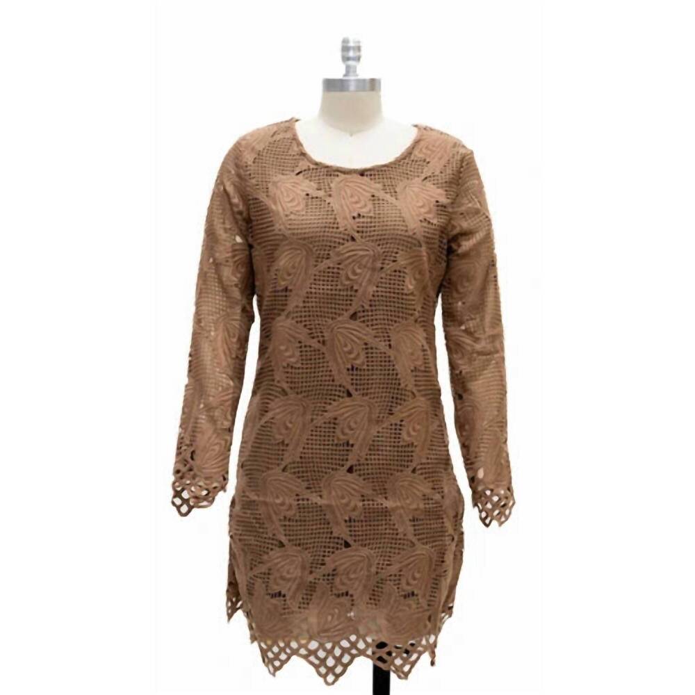NEW MICHAEL K women's glam lace mini dress in light brown